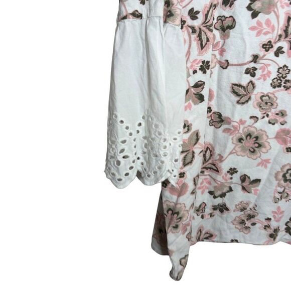 Ellen Tracey Blouse Women's XL Linen Blend Floral Round Neck 3/4 Sleeve Boho - Picture 4 of 9